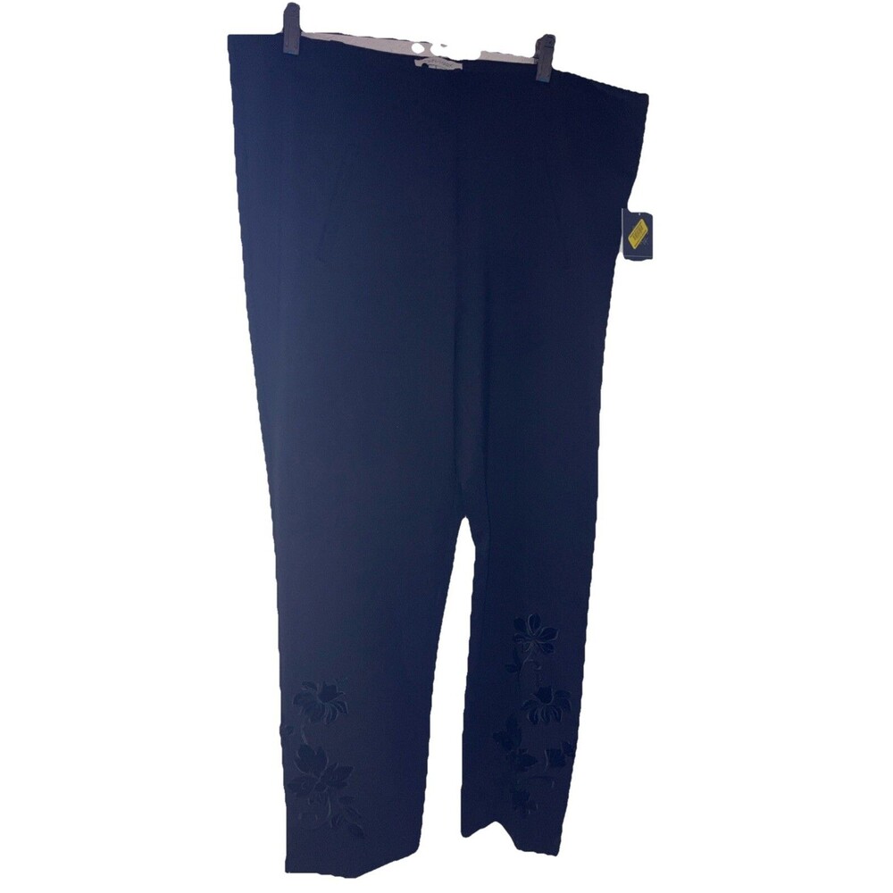 John Mark Pants XL Black NEW Embroidered Floral Pant Legs $109 Retail